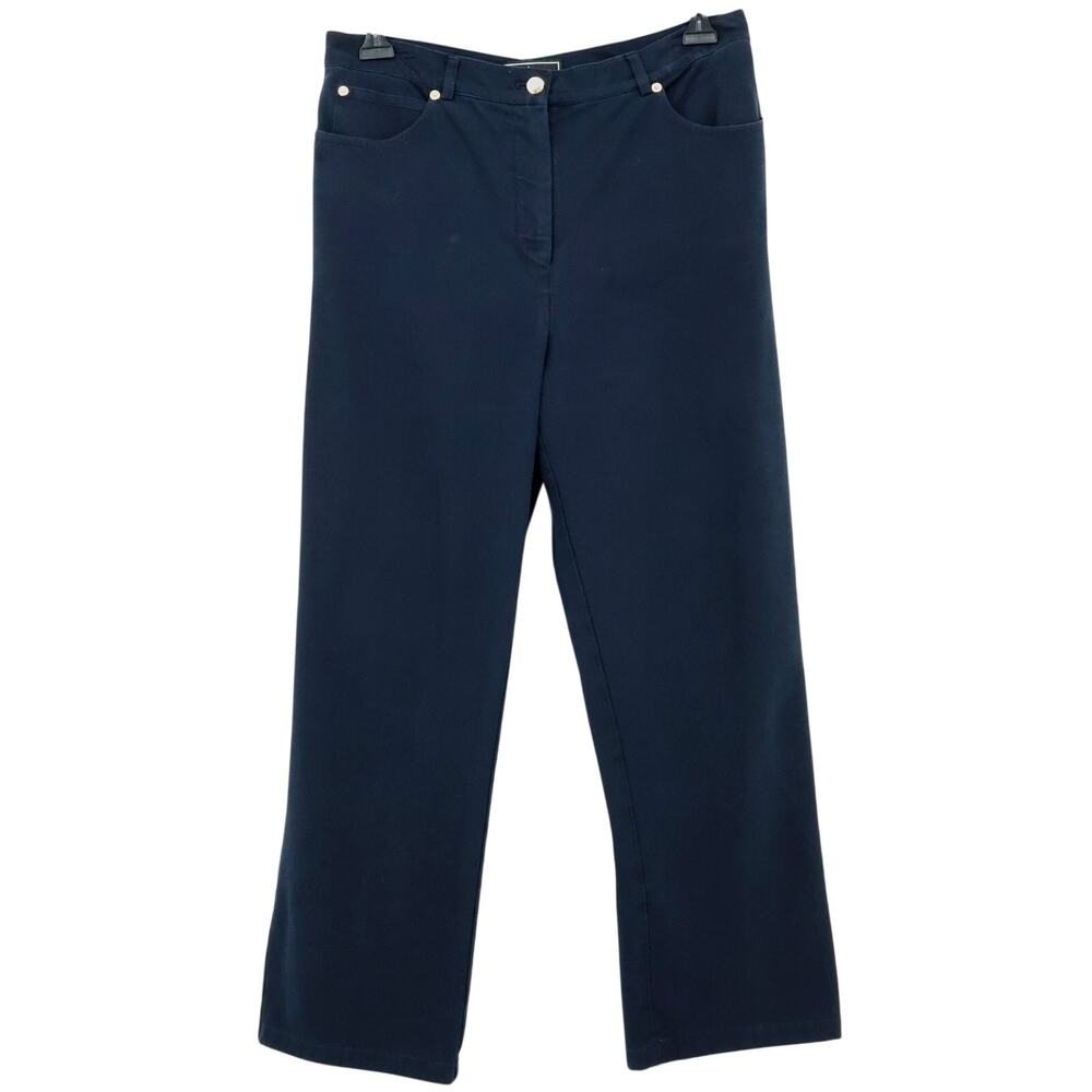 St John Sport Pants Womens 16 Navy Blue Cotton Blend Twill Chino Straight Leg